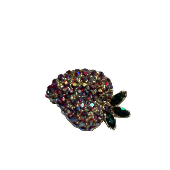 Vintage Irridescent Rhinestone Studded Strawberry Pin Brooch 1.25 inch - Picture 3 of 5